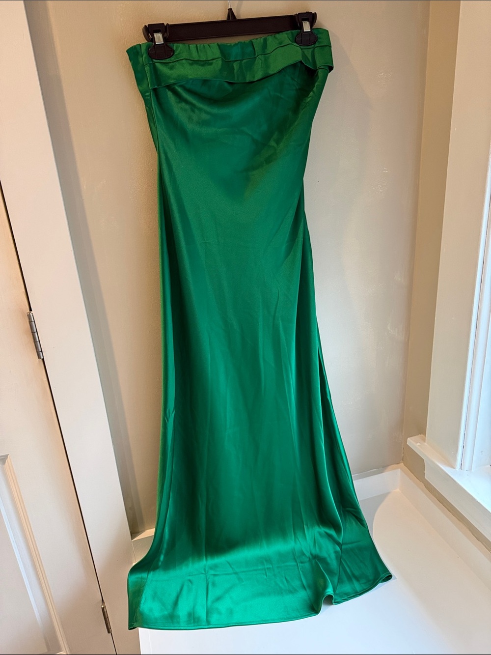 Hello Molly Emerald Green Satin Strapless Maxi Gown